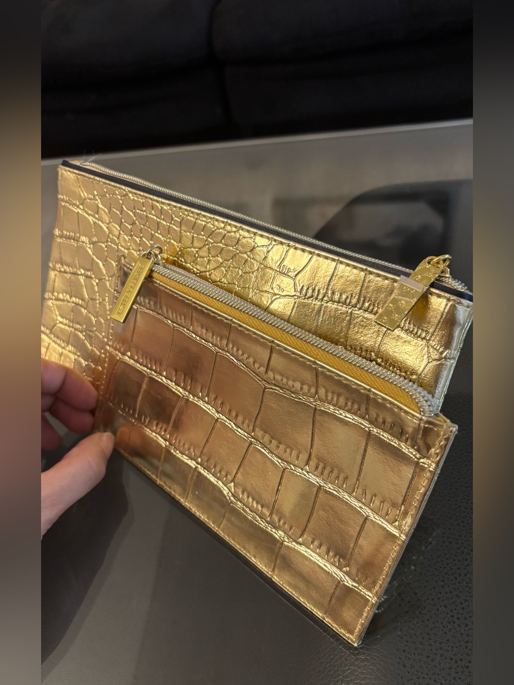 Estee Lauder Metallic Gold Croc-Embossed Toiletry Bag Set